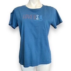 Life Is Good Blue 'Love USA' T-Shirt Medium
